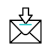 A black outlined envelope with a blue line inside, overlaid by a downward-facing arrow, representing email or message download.